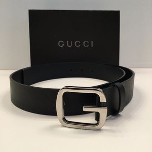 GUCCI Mens Black Leather Belt-Authentic_Like New_Waist 36